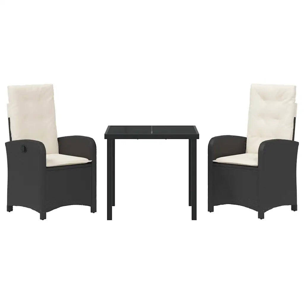 Set da Pranzo per Giardino con cuscino 3 pcs Nero polyrattan