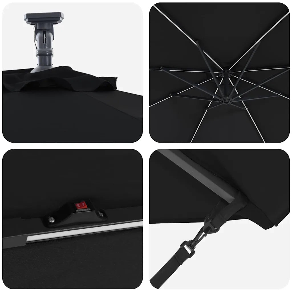 Ombrellone-Ombrello da giardino 294 x 294 x 248 cm Poliestere e Alluminio Nero