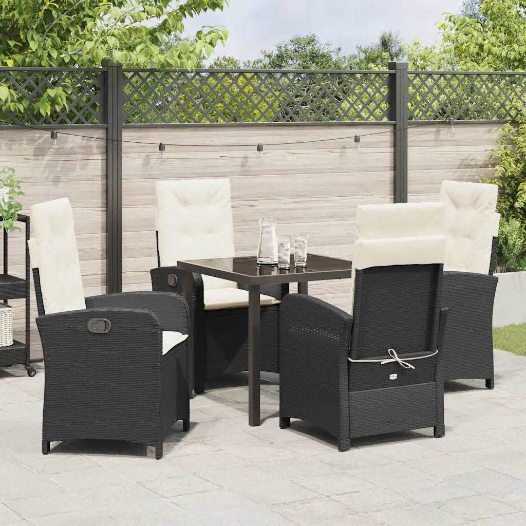 Set da Pranzo per Giardino con cuscino 5 pcs Nero polyrattan
