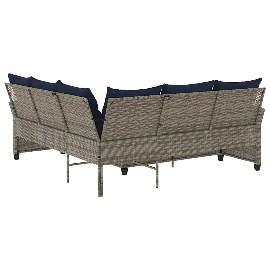 Divano a Forma di L con Cuscini in Polyrattan Grigio 365419