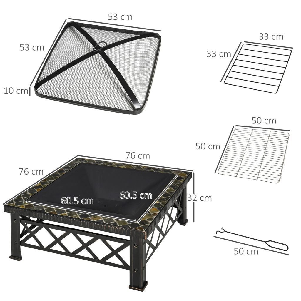 Braciere da Giardino con Griglia e Coperchio ¨C Minimal ¨C Nero 76x76x47cm