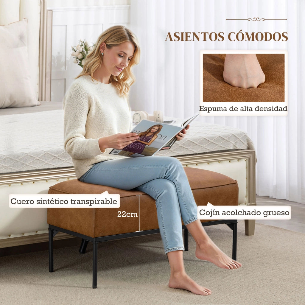 Pouf Moderno in Similpelle con Seduta Imbottita e Gambe in Acciaio ¨C Zephmum ¨C Marrone 80x40x46 cm