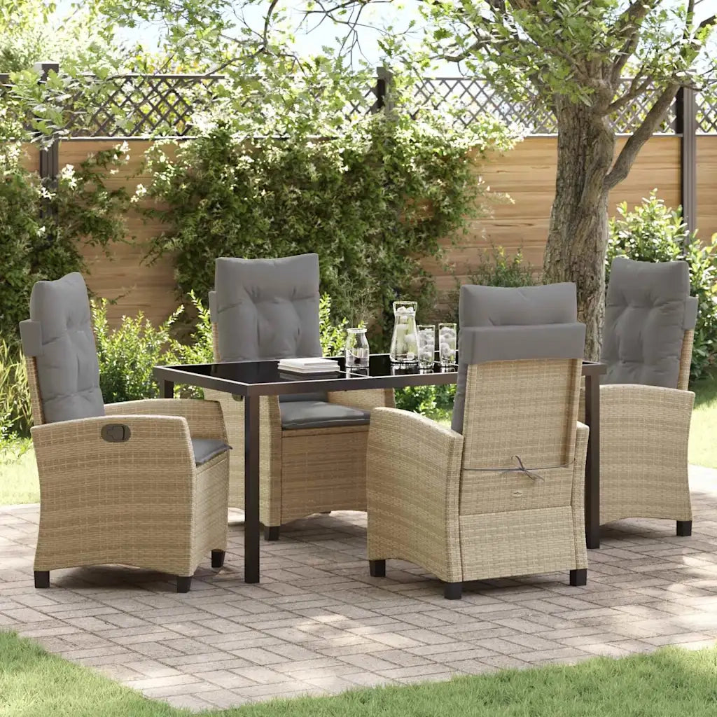 Set da Pranzo per Giardino con cuscino 5 pcs Beige polyrattan