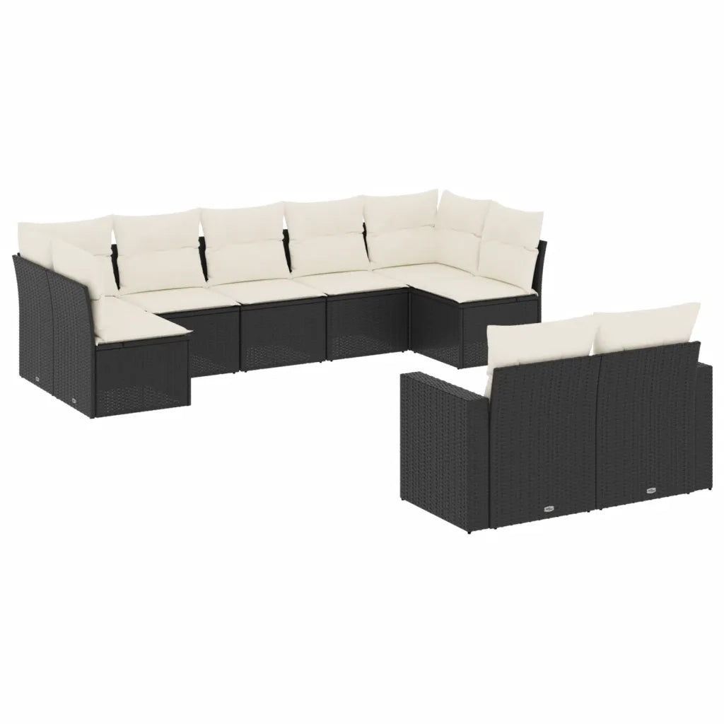 Set Divani da Giardino 9 pz con Cuscini Nero in Polyrattan 3251753