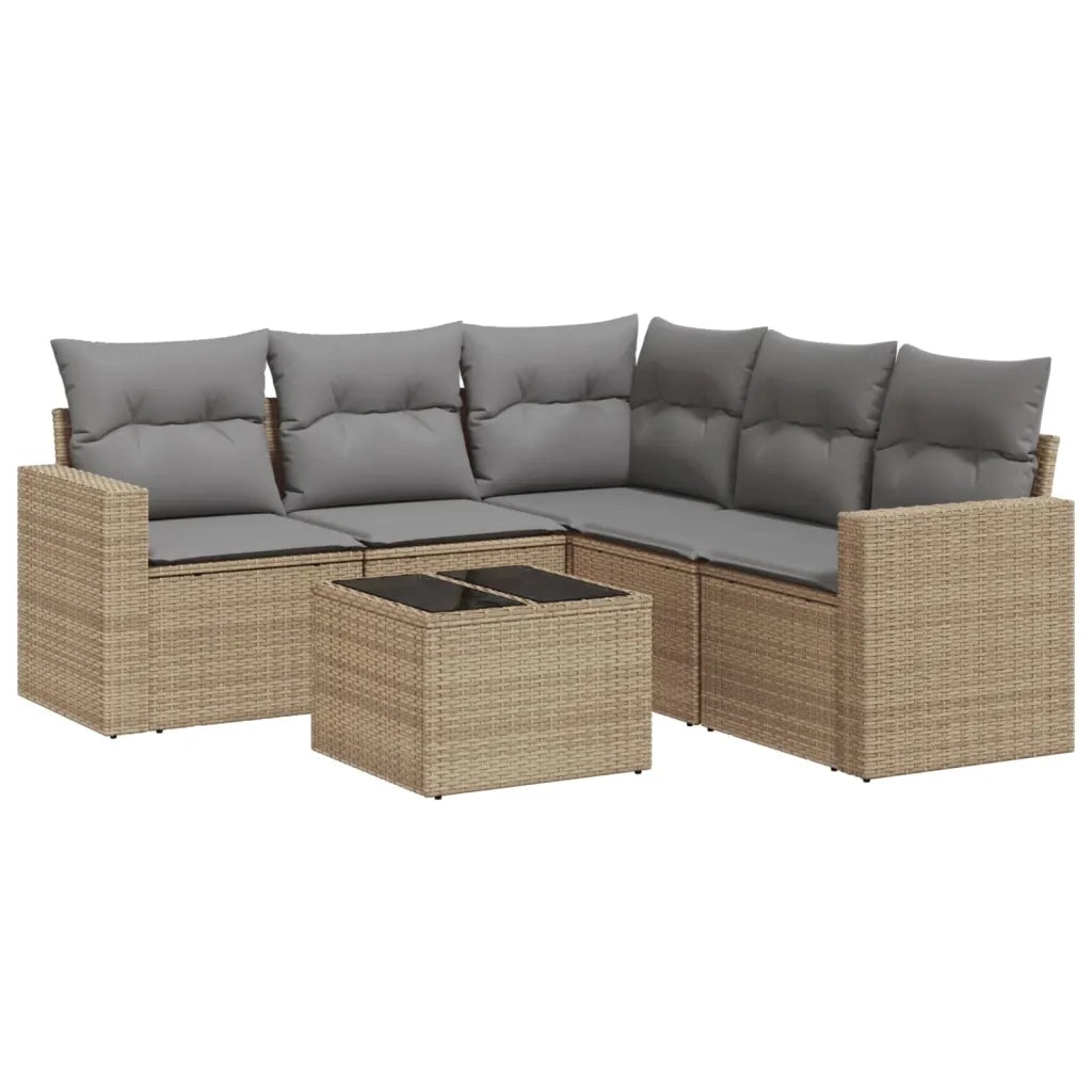 Set Divano da Giardino 6 pz con Cuscini Beige in Polyrattan 3218949