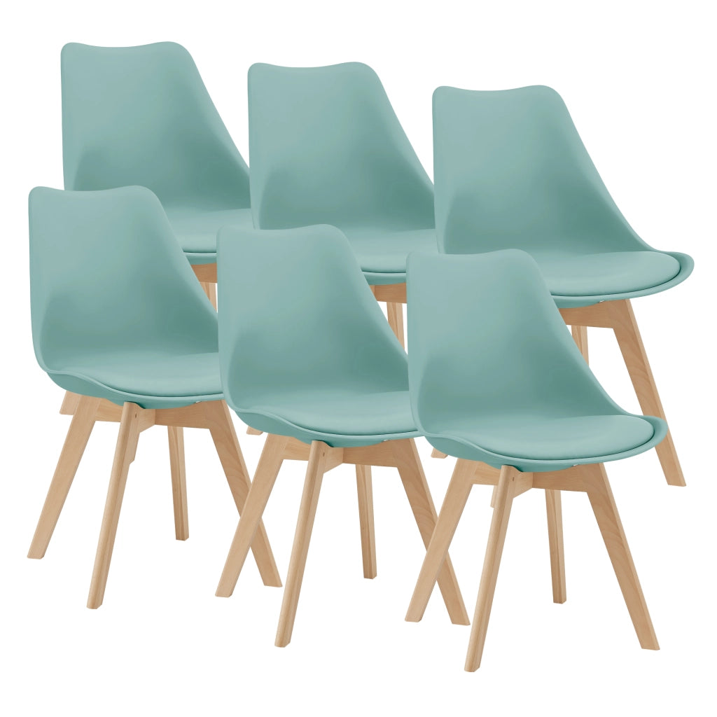 Set Fläten di 6 Sedie da Sala con Seduta Imbottita Rivestimento in Similpelle Menta Verde [en.casa]