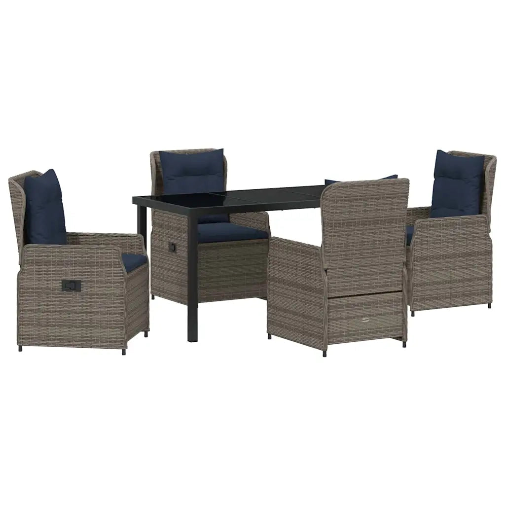 Set da Pranzo per Giardino 5 pcs Grigio Poly Rattan