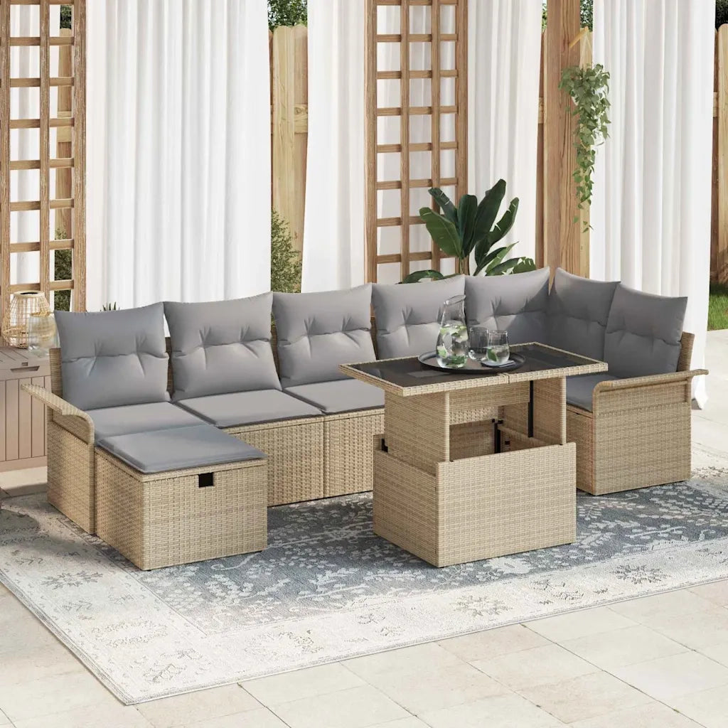 Set Divano da Giardino con cuscino 8 pcs Beige Poly Rattan 3359687