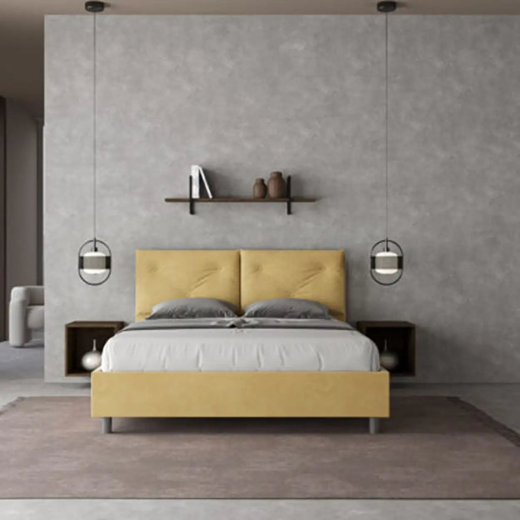 Letto matrimoniale con rete imbottito 160x200 microfibra ocra Appia