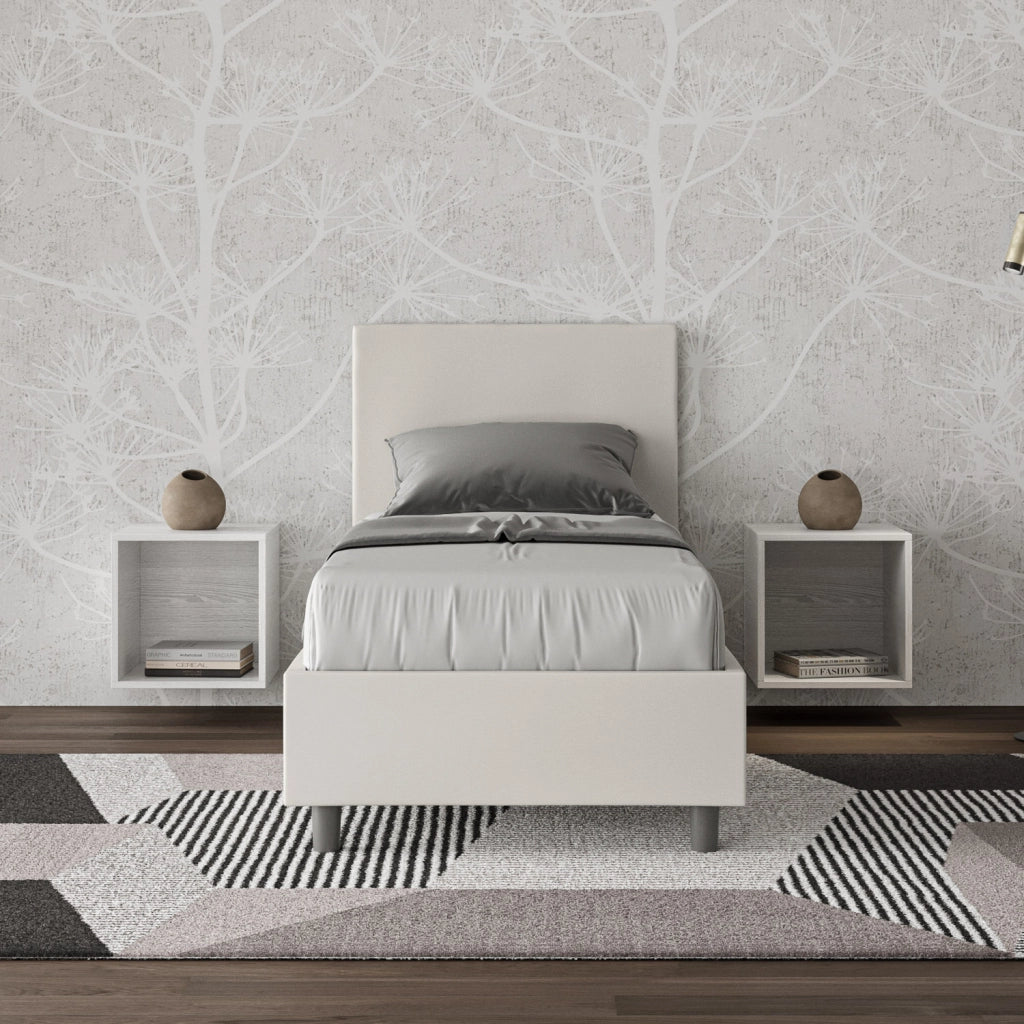 BS COM Letto singolo senza rete imbottito 80x190 similpelle bianco