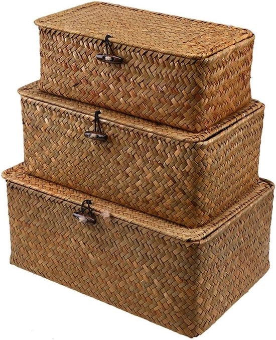 Set di 3 cestoni di rattan per la stanza da bagno, soggiorno e cucina