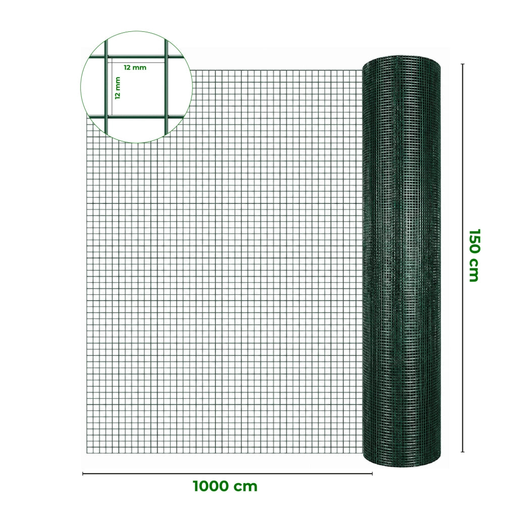 Rete Metallica Verde Rivestita in PVC Maglia Quadrata 12x12 mm per Recinzioni Giardino Orto Pollai Protezione Alberi Rete Elettrosaldata Rigida Varie Misure  1.5x10Metri