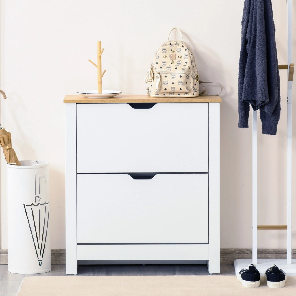 Scarpiera Moderna con 2 Cassetti Regolabili ¨C Minimal ¨C Bianco Legno 72x26x80 cm