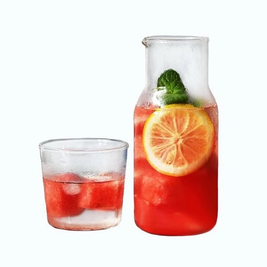 Cassettiera da Notte con Caraffa Acqua in Vetro e Bicchiere in Vetro - Capacità 500 ml - Capacità Bicchiere 200 ml - Accessori da Camera da Letto - Vetro Borosilicato Resistenete al Calore - Design Moderno - Caraffa Acqua