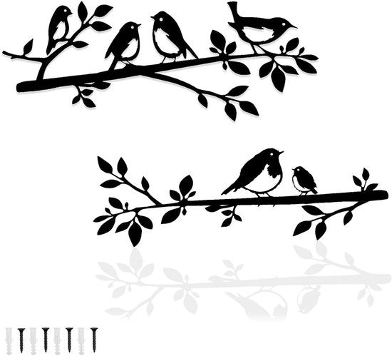Decorazione per Parete Metalliche Uccelli su Rami - Decorazione per Parete Camera da Soggiorno - Decorazione per Parete Camera da Letto - Decorazione per Parete Giardino - Decorazione per Parete Ufficio - Progetto di Design semplice e Stilizzato