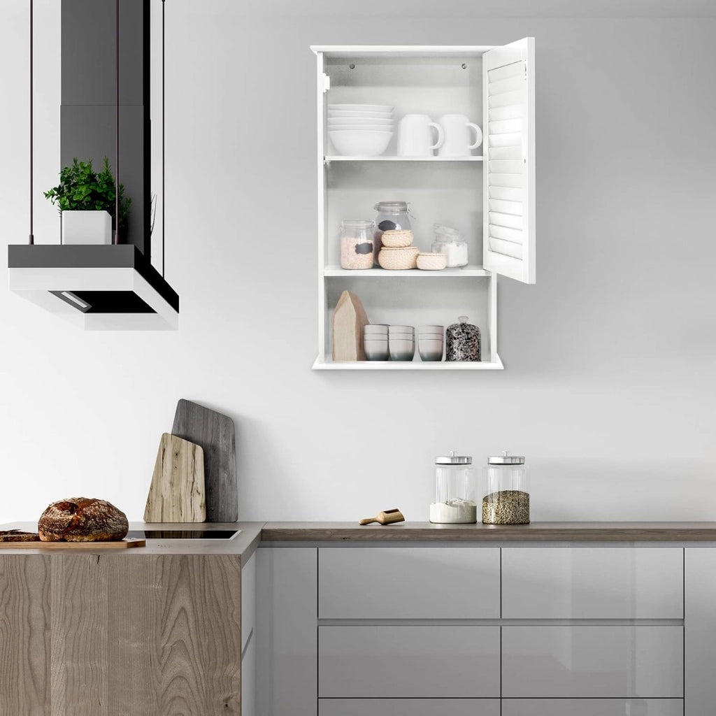 Armadio del Bagno Montato a Muro, Mensola Interna Regolabile, Struttura in MDF di Qualità, Pratico e Salva Spazio, Design Unico (Bianco)