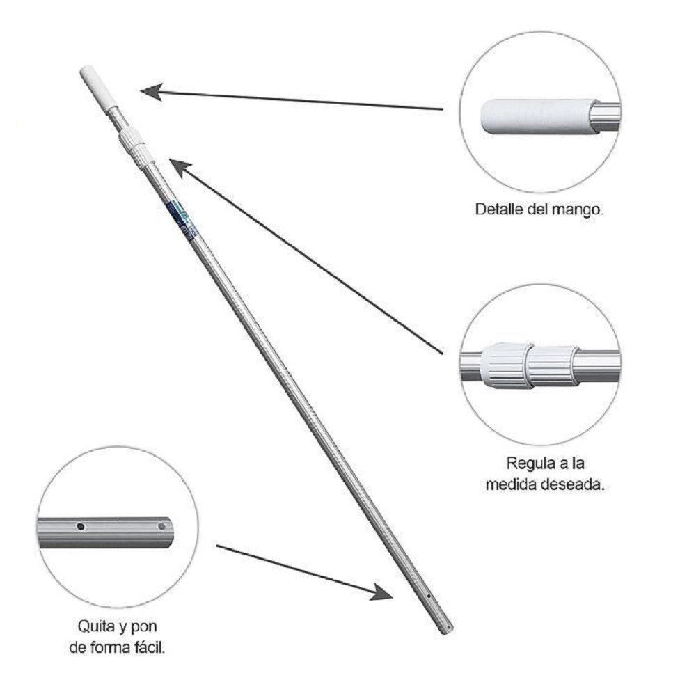 Trade Shop - Asta Manico Telescopico 240cm In Allumino Per Retino Pulizia Della Piscina 42398 -