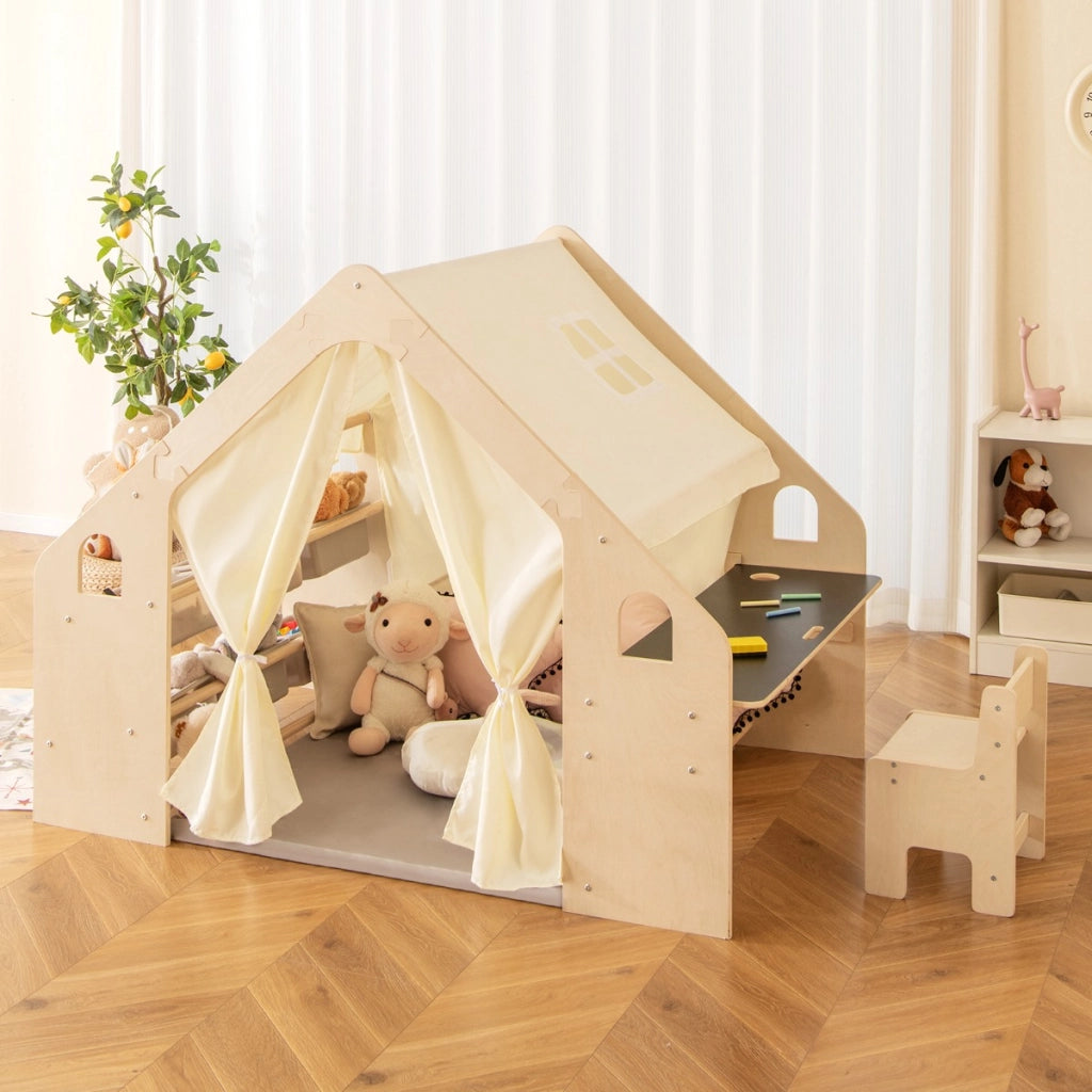 Tenda da gioco per bambini e carrello treno giocattolo per bambini, Casetta da gioco con tende e scatola treno giocattolo