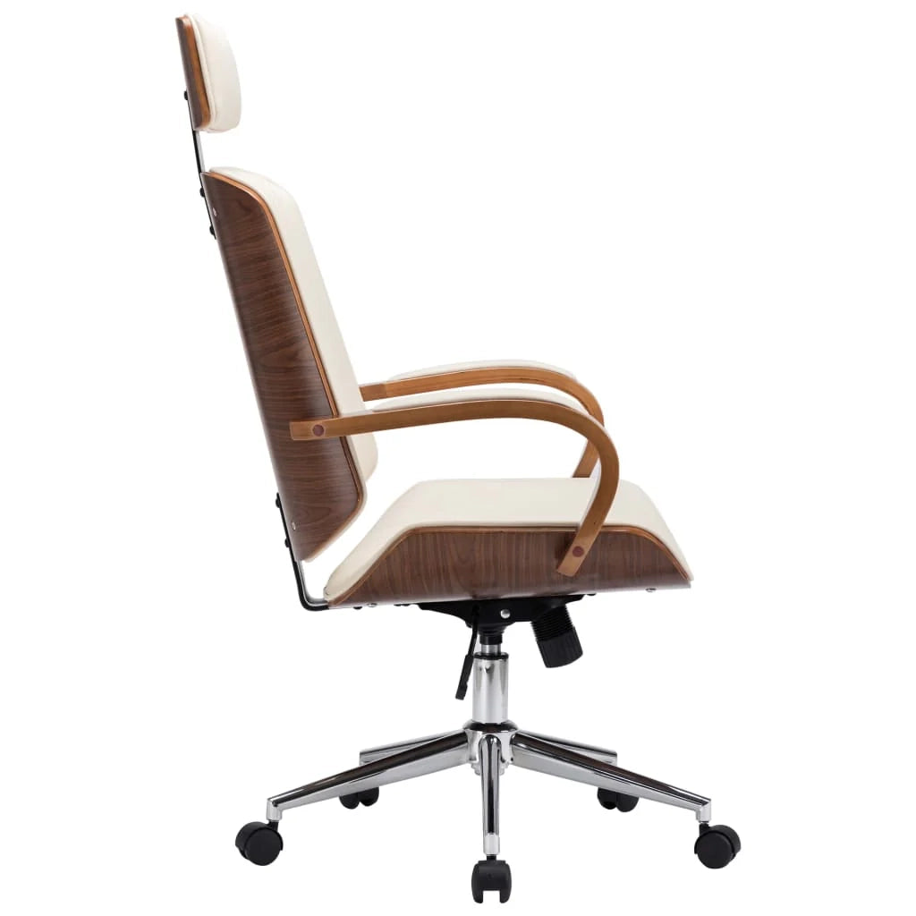 Sedia da ufficio sedia da computer sedia da studio con poggiatesta similpelle e legno crema 02_0023984