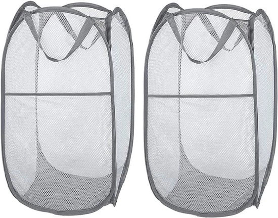 Cestino per la Lavanderia Grigio 35 x 35 x 61 cm 2 Pezzi - Riportabile e Portatile