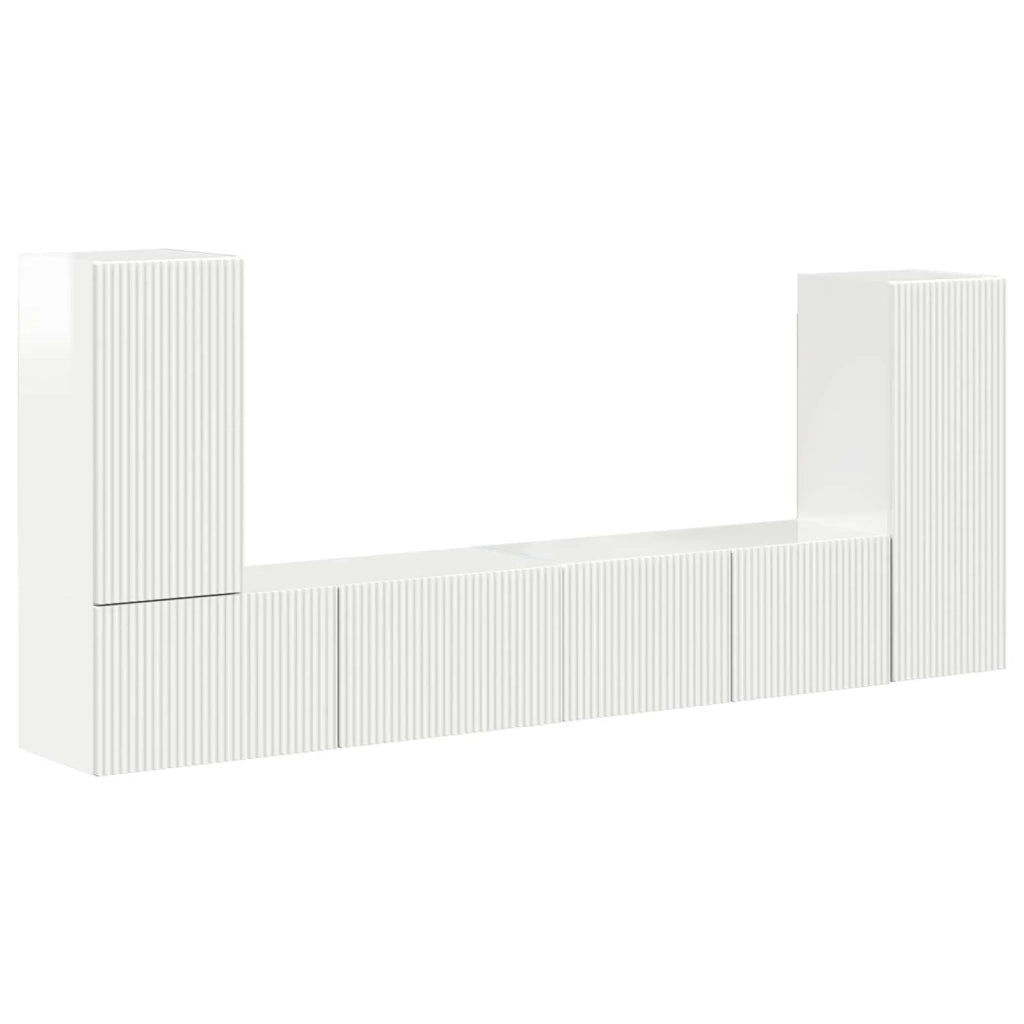 Set mobile TV 4 pcs Bianco Lucido Legno multistrato 3409118