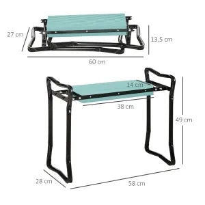 Sgabello da giardino pieghevole con appoggia-ginocchia, acciaio e schiuma EVA, verde scuro, 58x28x49 cm, portata 150 kg