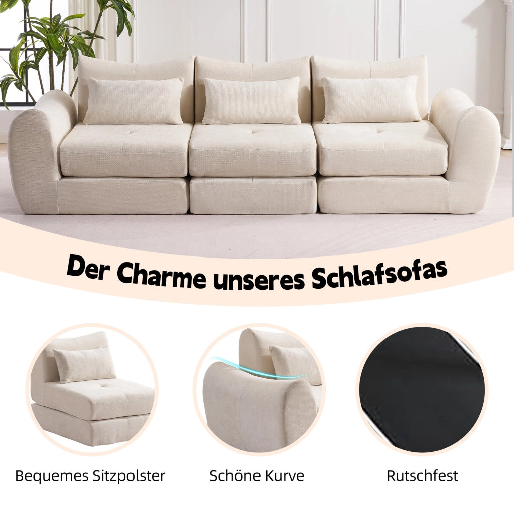 Divano Modulare Beige in Velluto Compatto Base Antiscivolo