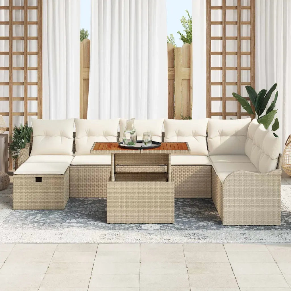 Set Divano da Giardino con cuscino 9 pcs Beige polyrattan 3359956