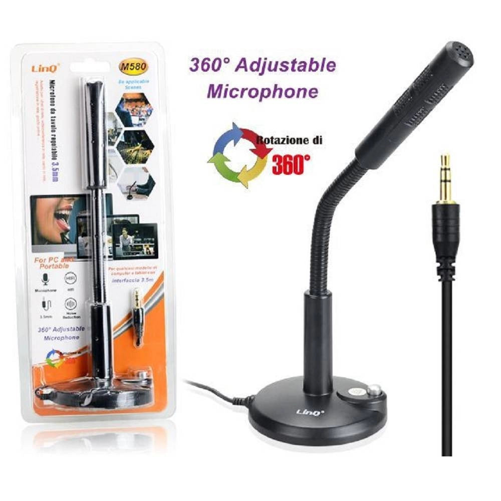 Trade Shop - Microfono Da Tavolo Regolabile Jack 3,5mm Per Pc Notebook M580 Omnidirezionale -