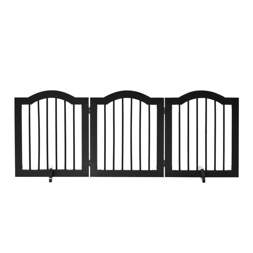 Cancello per Cani 3 Pezzi con Porta ¨C zephmum ¨C Nero 154.5x61 cm