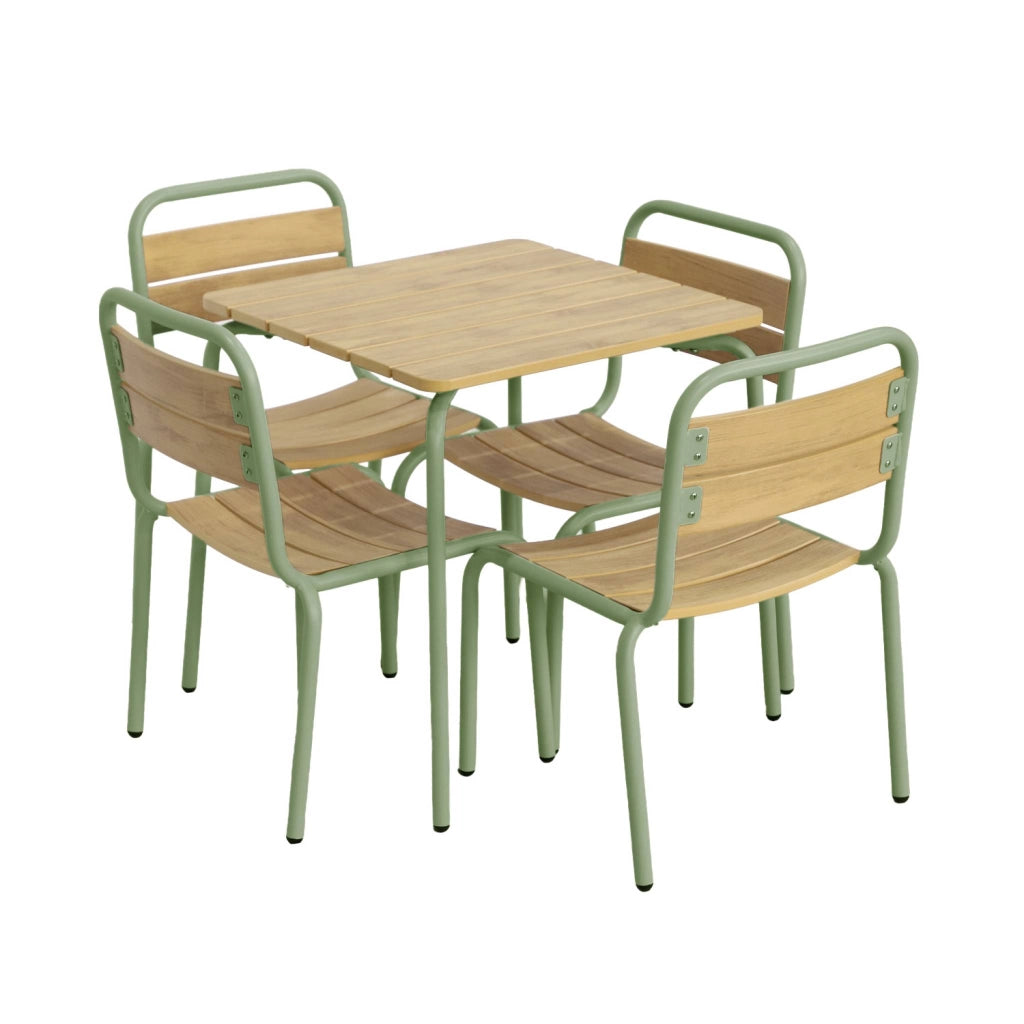 Set tavolo da giardino per bambini in acciaio e decorazione in legno