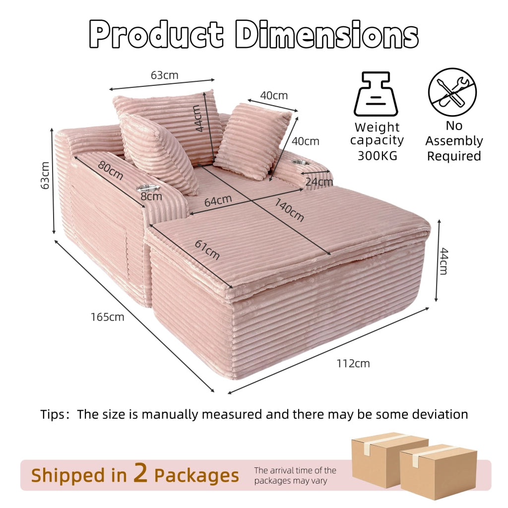 Divano letto angolare con pouf ¨C Minimal ¨C rosa, 3 posti