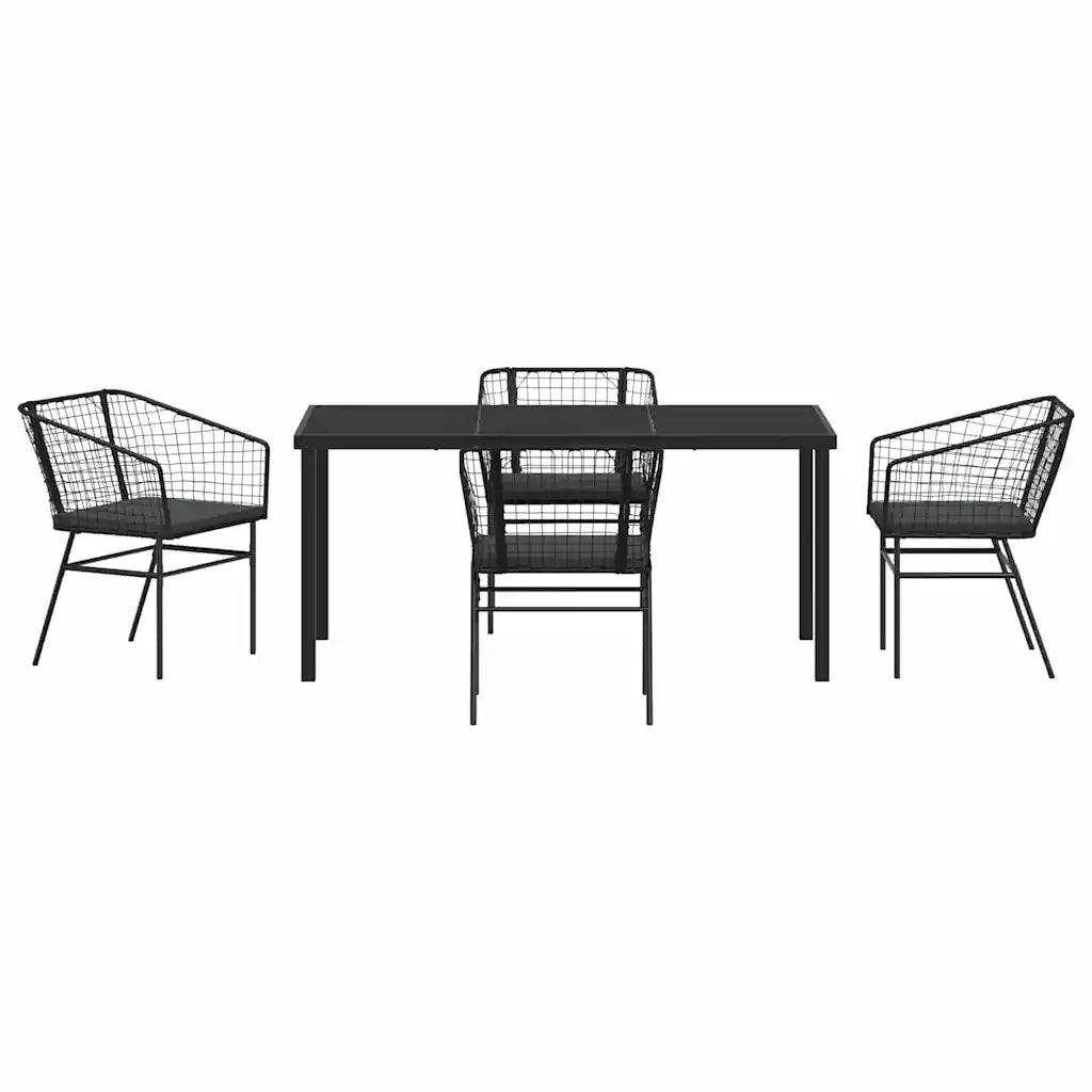 Set da Pranzo per Giardino 5 pcs Nero polyrattan