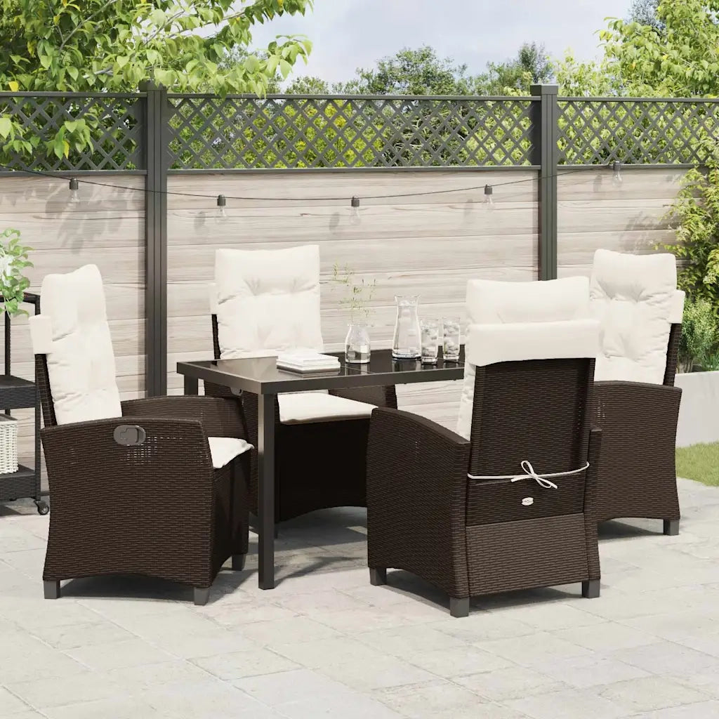 Set da Pranzo per Giardino con cuscino 5 pcs Marrone polyrattan