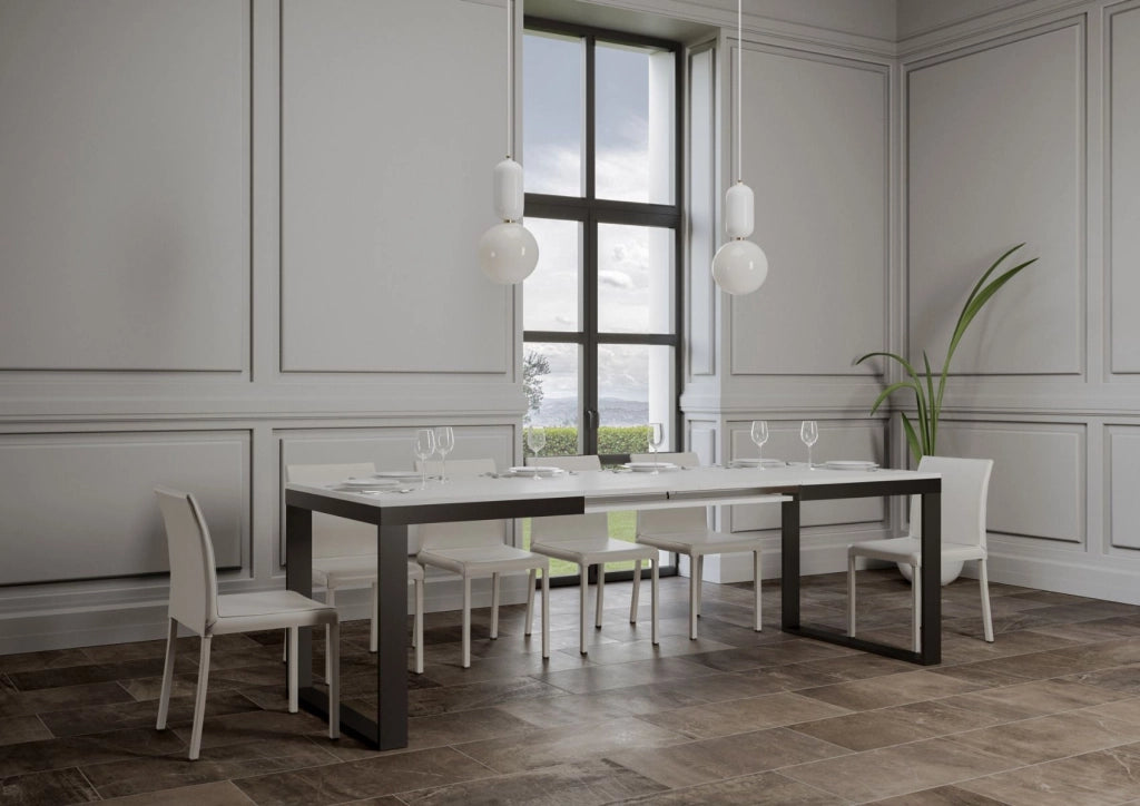 Tavolo allungabile 90x180/440 cm Tekno Evolution Bianco Frassino telaio Antracite