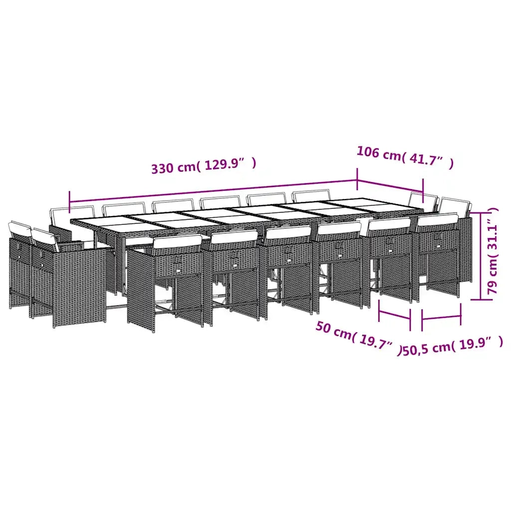 Set da Pranzo da Giardino 17 pz con Cuscini Marrone Polyrattan 3211245