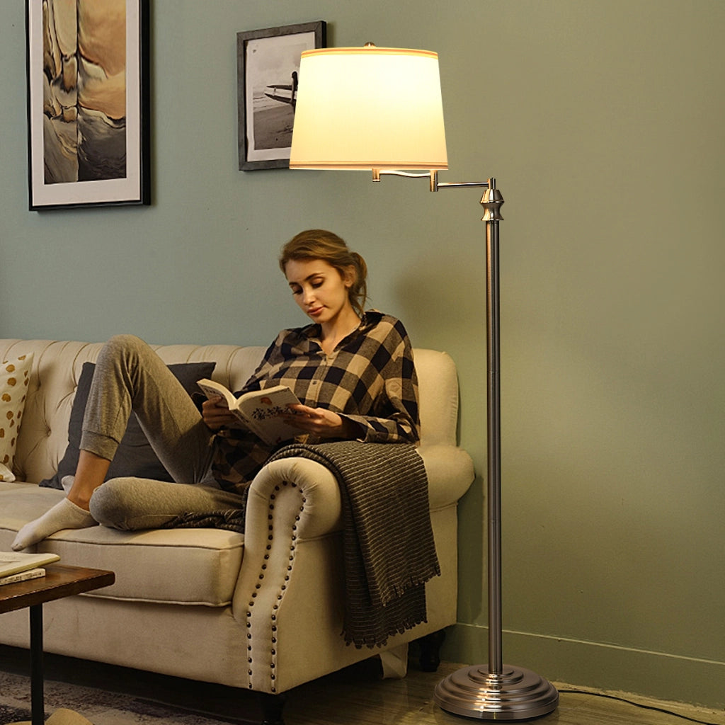 Lampada a stelo con braccio girevole e paralume in tessuto, Lampada da terra moderna per salone camera da letto-Lampade