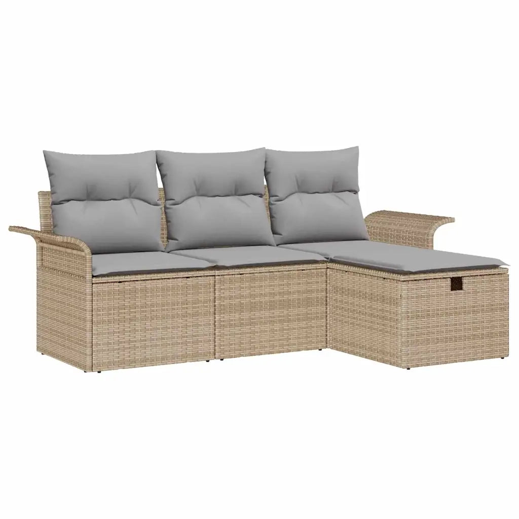 Set Divano da Giardino con cuscino 4 pcs Beige Poly Rattan 3360181