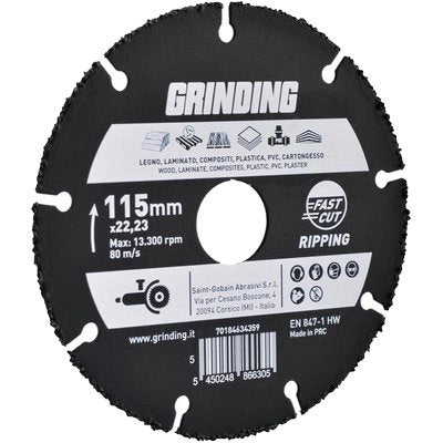 DISCO RIPPING LEGNO PVC INDUSTRIAL GRINDING - MM 115X22,2 H.MM 1,2