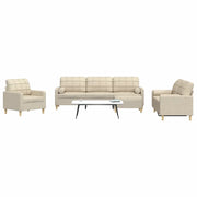 Set Divani 4 pz con Poggiapiedi e Cuscini Crema Tessuto