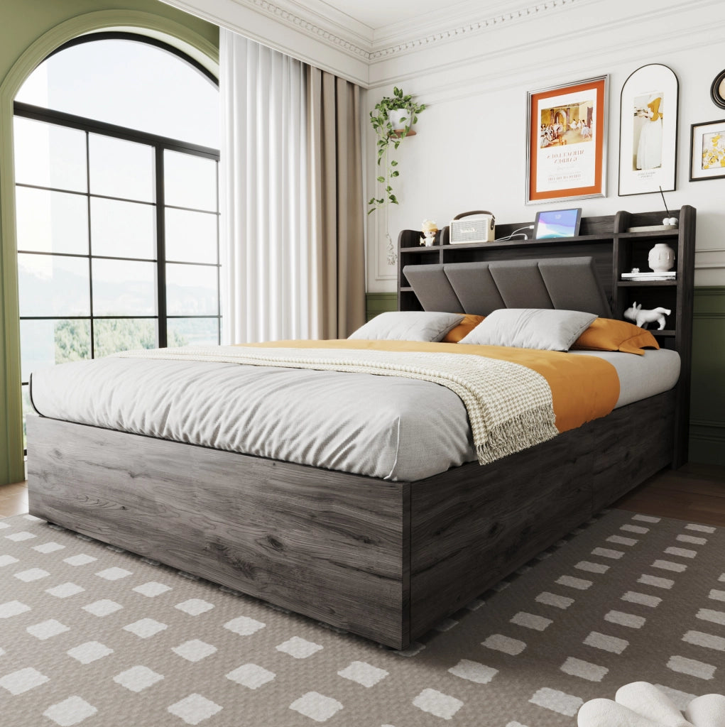 Letto multifunzione 140x200 cm con contenitore idraulico e prese USB e Type-C