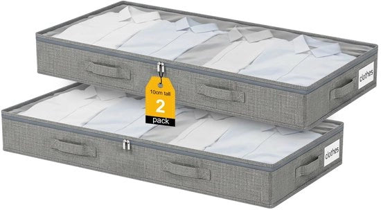 Organizzatore per Abiti - Cassa di Stoccaggio 50 Litri - Scatola per Sotto Letto 10 cm Alta - Contenitore per Vestiti - Organizzatore per Cuscini - Rafforzato con Cerniera a Slitta - Design a Tavola Piana