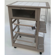 Carrello Cucina Salvaspazio In Legno Di Faggio Con Cassetto E Cesti Contenitori Portabottiglie Vino 4 Ruote Gire Tortora