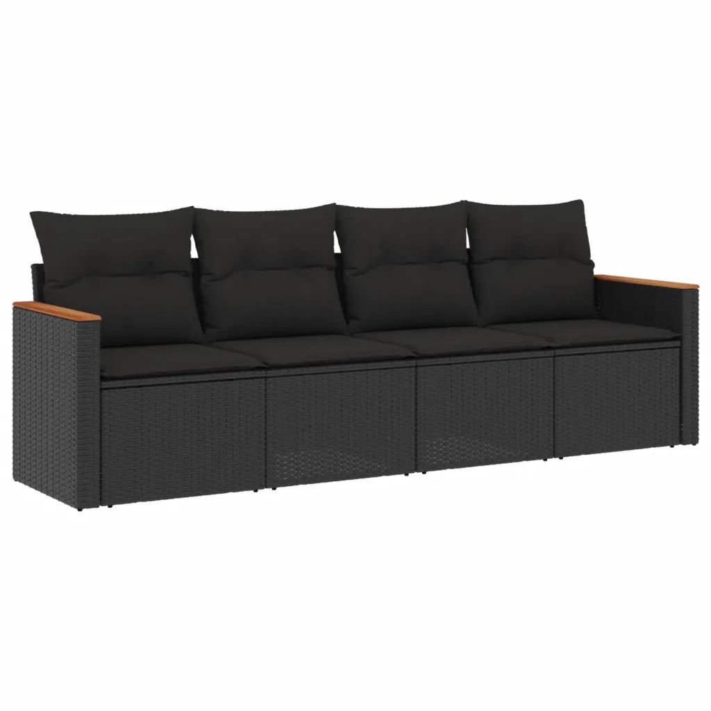 Set Divani da Giardino 4 pz | Set Salotto da Giardino con Cuscini Nero in Polyrattan