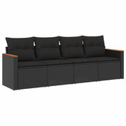 Set Divani da Giardino 4 pz | Set Salotto da Giardino con Cuscini Nero in Polyrattan