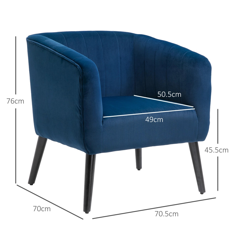 Poltrona Imbottita in Velluto ¨C Minimal ¨C Blu, Gambe in Legno, 70.5x70x76cm