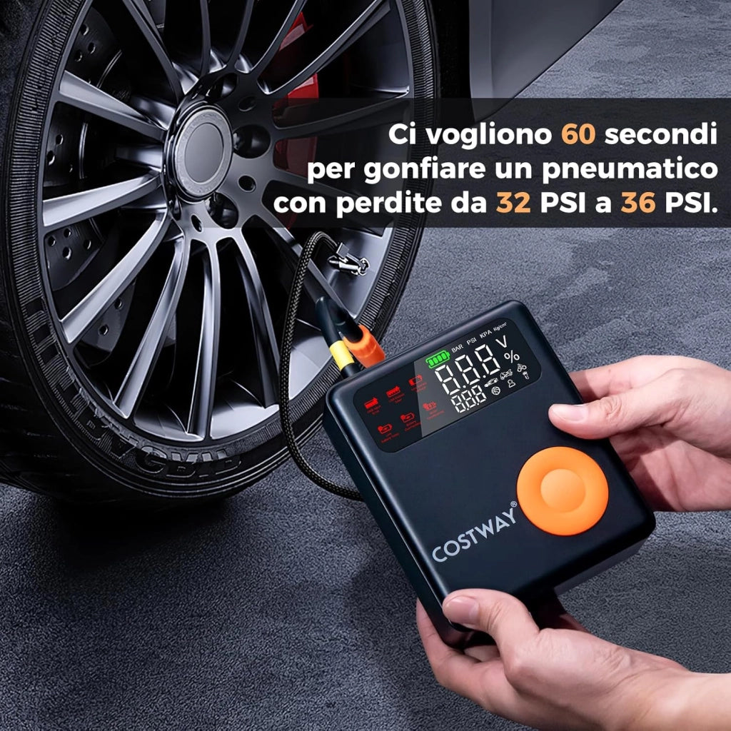 Avviatore di Emergenza con Compressore Aria, 2000A Avviatore di Batteria per Auto 12V con Gonfiatore Digitale da 150 PSI, 13000 mAh, Batteria al Litio Portatile con Schermo LED