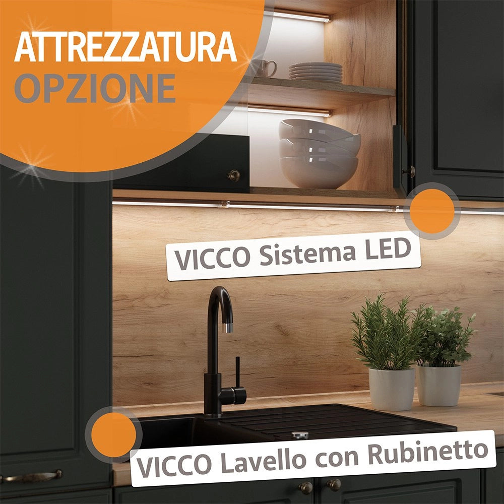 Cucina monoblocco R-Line Rosso lucido/Bianco 140 cm senza piano di lavoro Vicco
