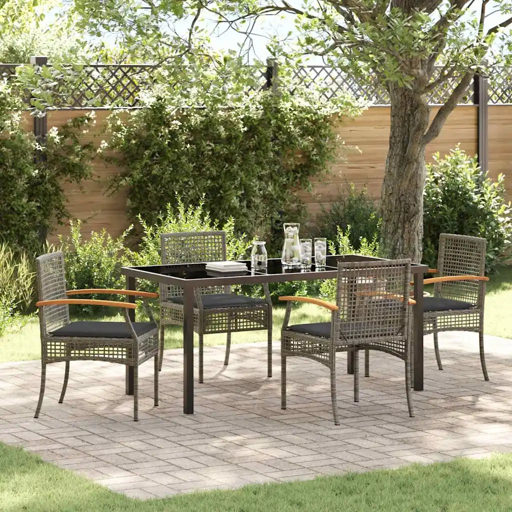 Set da Pranzo per Giardino 5 pcs Grigio polyrattan