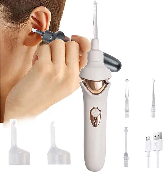Orecchino Elettrico 5-in-1 - Aspiratore Orecchio Senza Fili con Tecnologia di Rimozione del Cerume Sicura e Indolore, Adatto per Bambini e Tutto il Familiare - Bianco